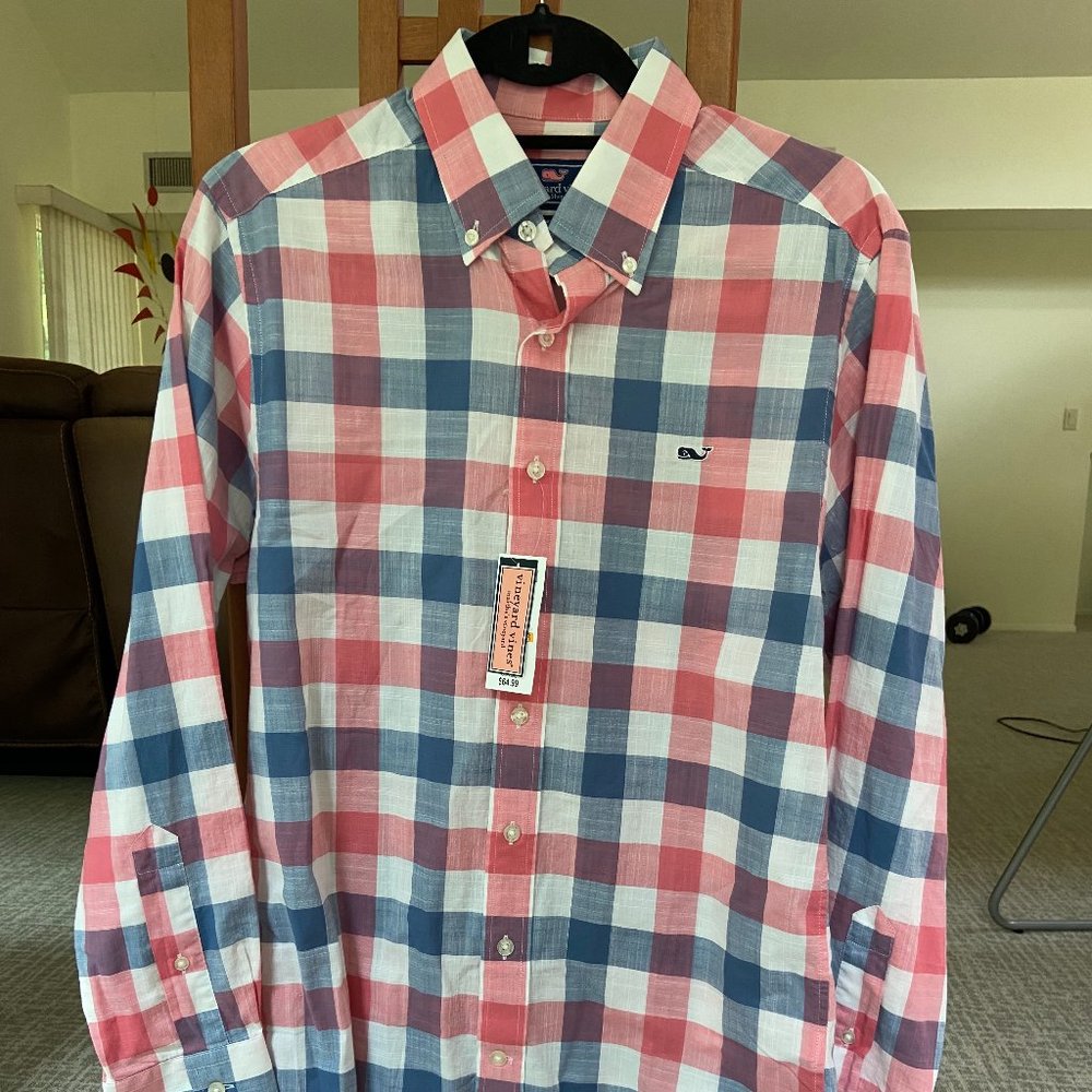 Pink and Blue Plaid Vineyard Vines Button-Down Shirt